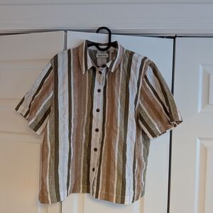 KOTN Women’s Agaza Short-Sleeve Shirt in 'Olive Stripe' (XL but really M or L)